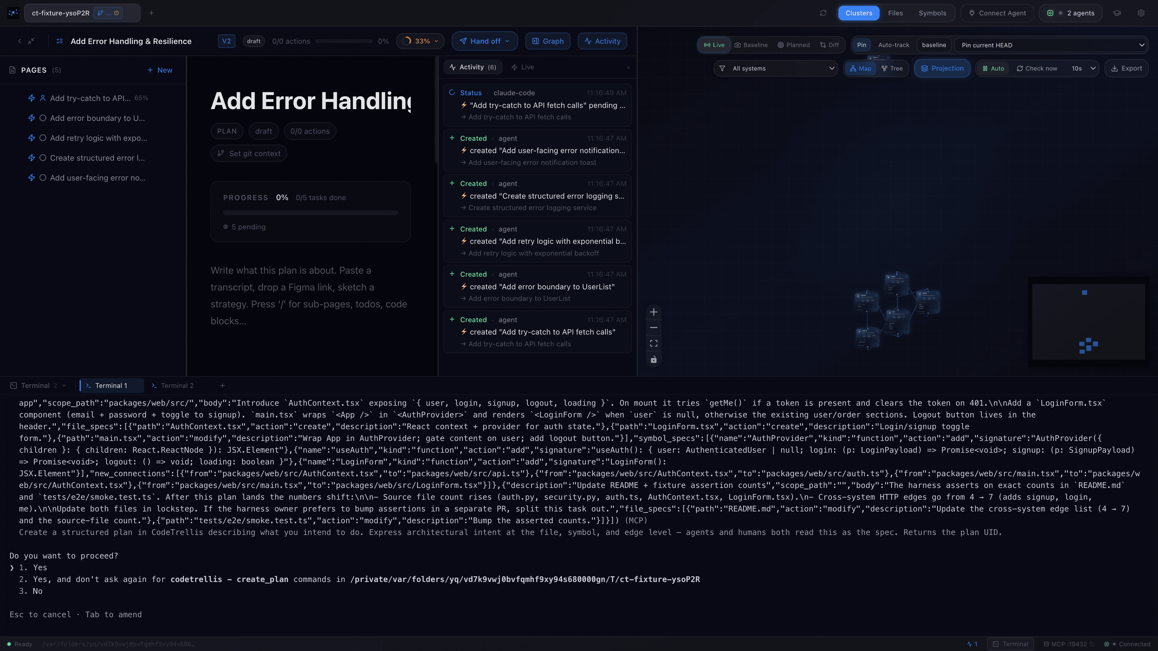 Plan, dependency graph and running agent in one workspace